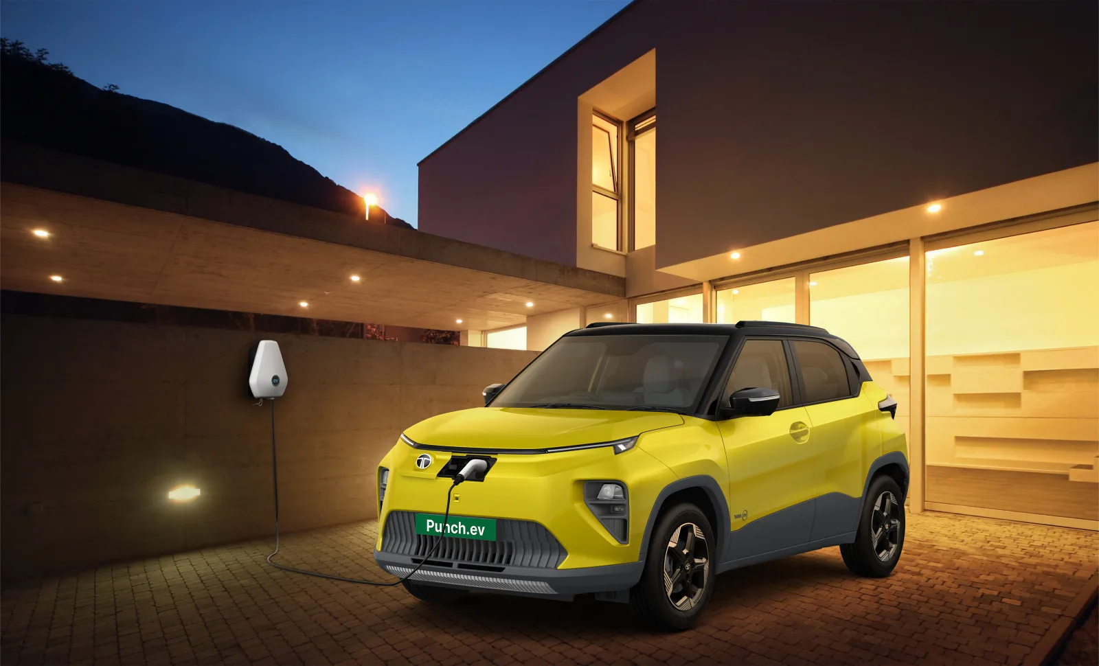 Tata Punch EV charging at a home wall box