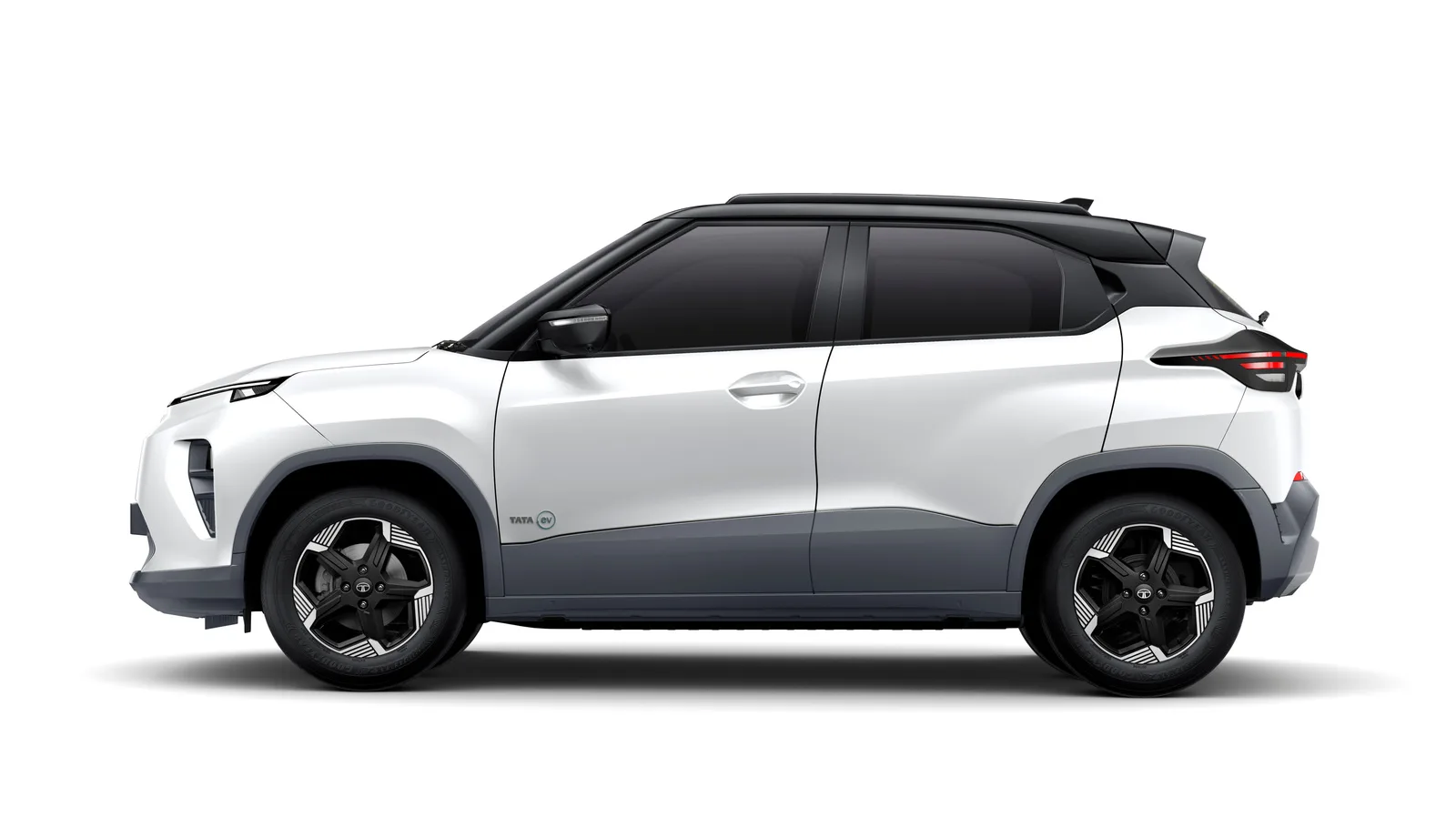 Tata Punch EV side profile in dual-tone white