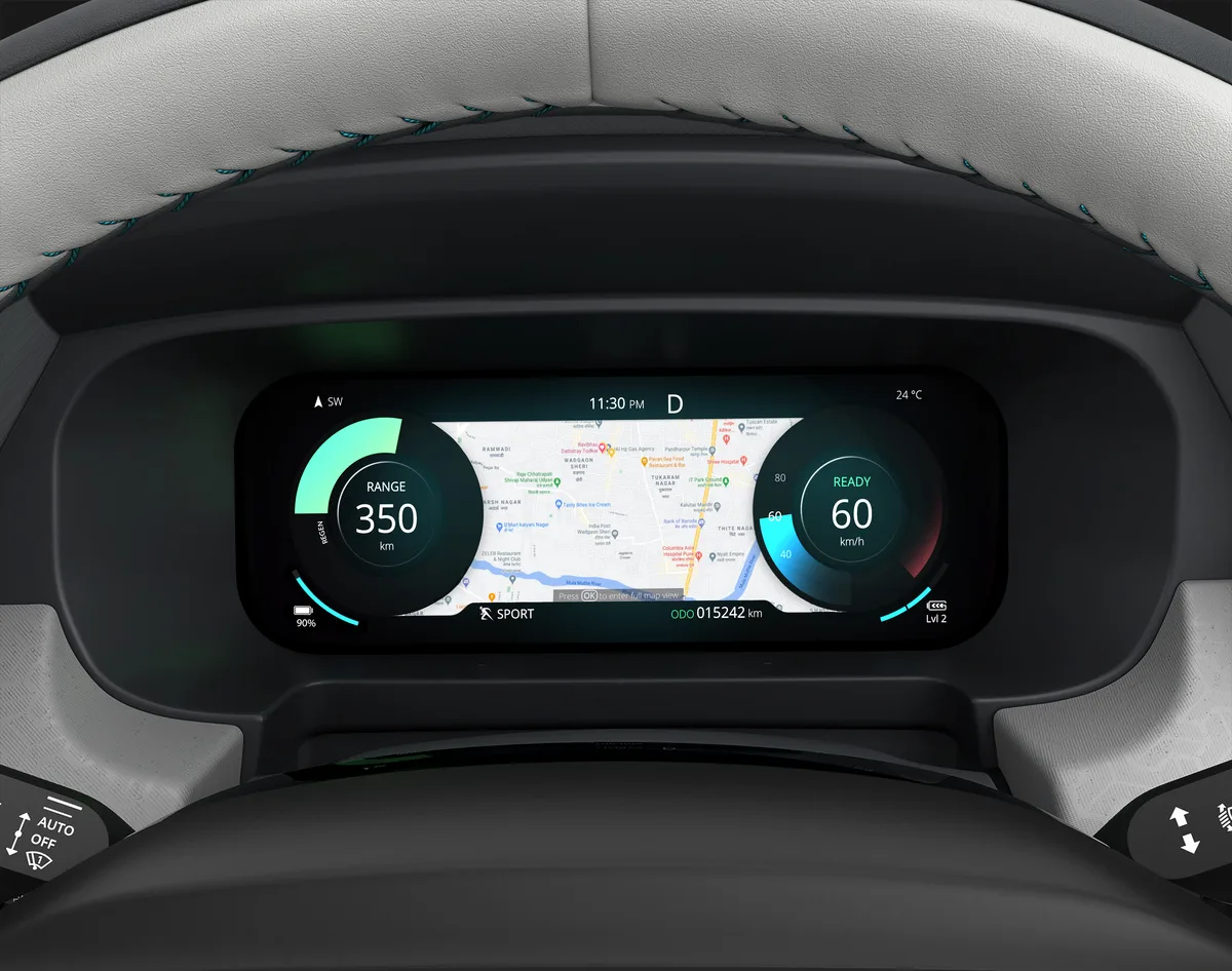 Tata Punch EV digital cluster showing range