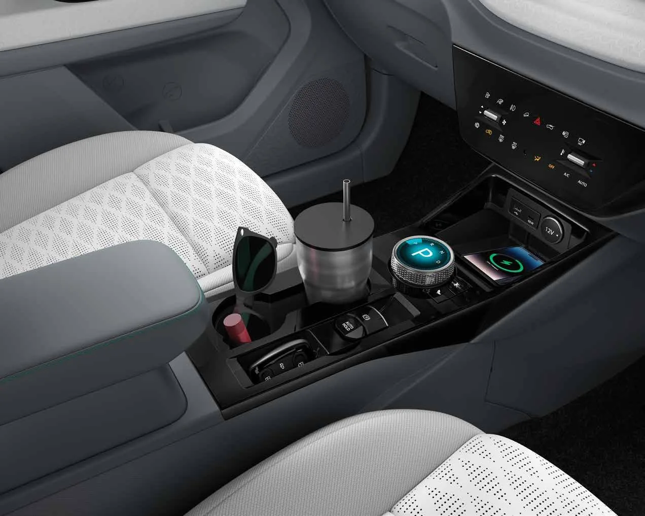 Tata Punch EV front seats and centre console with rotary drive selector