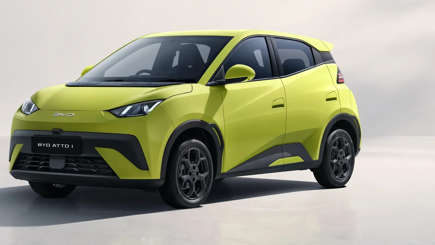 BYD Atto 1 front three-quarter view in Sprout Green