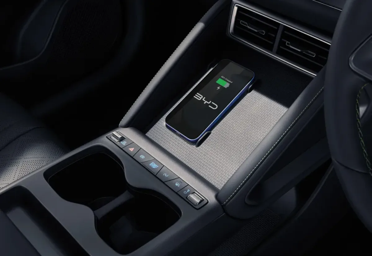 Wireless charging pad on the centre console