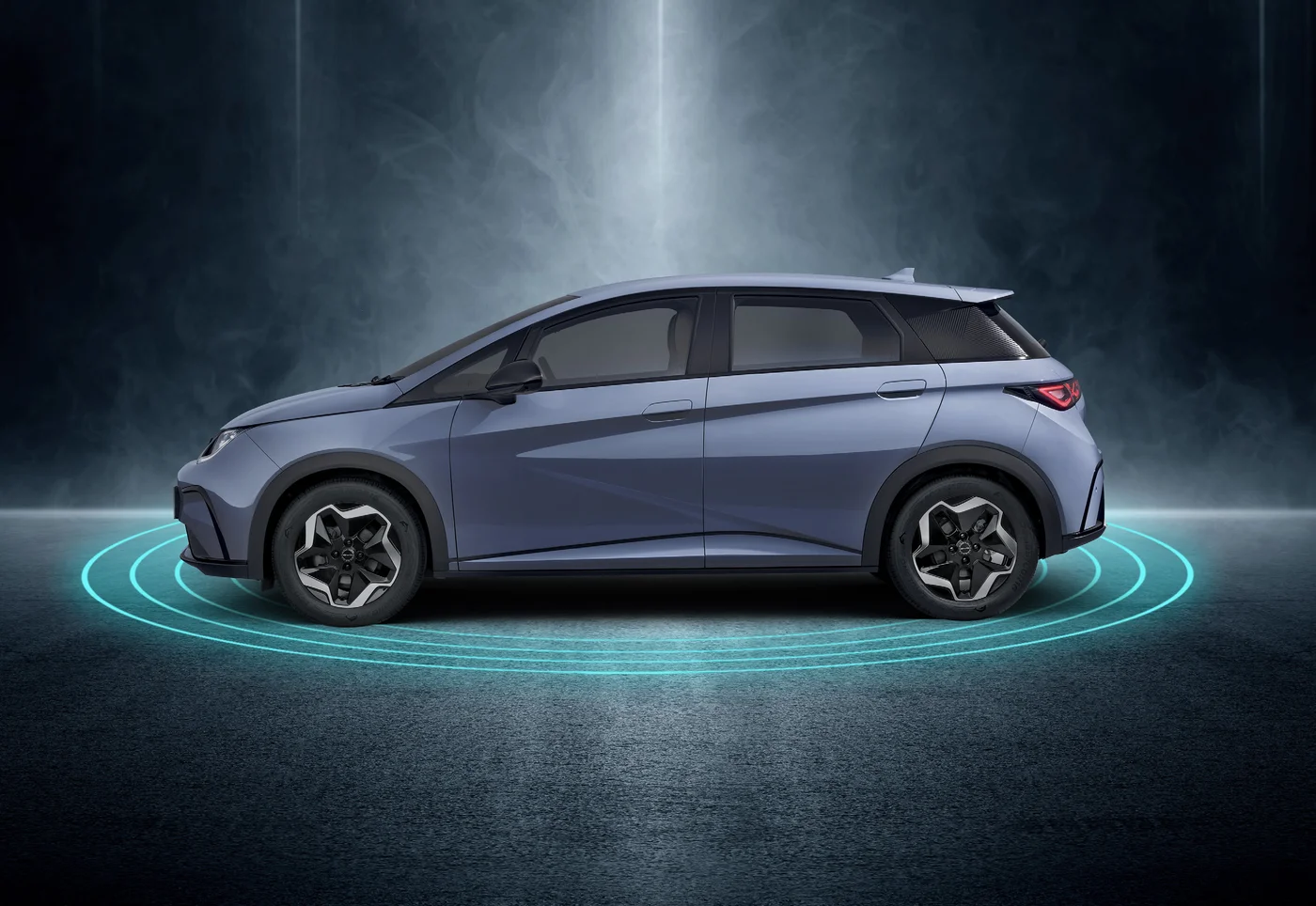 BYD Dolphin side view with radar sensor graphic