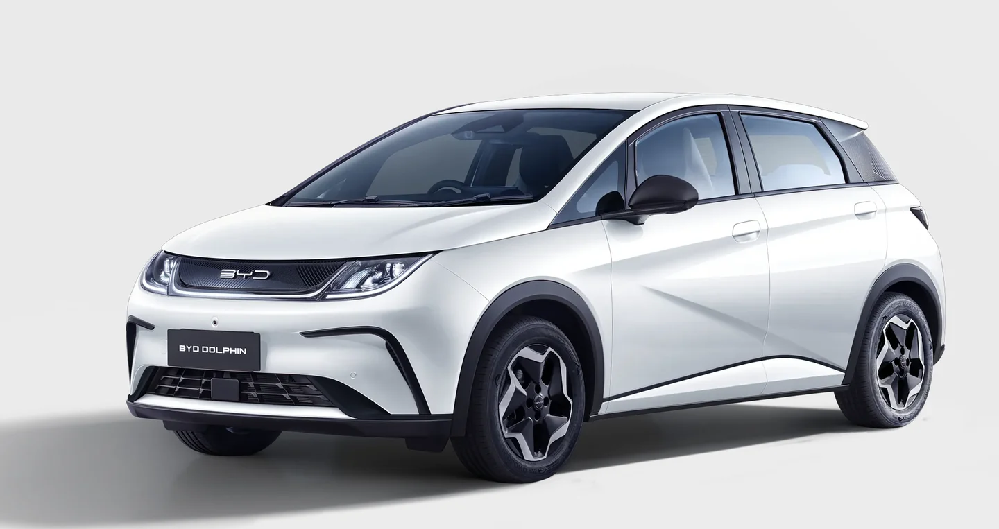 BYD Dolphin front three-quarter view in white
