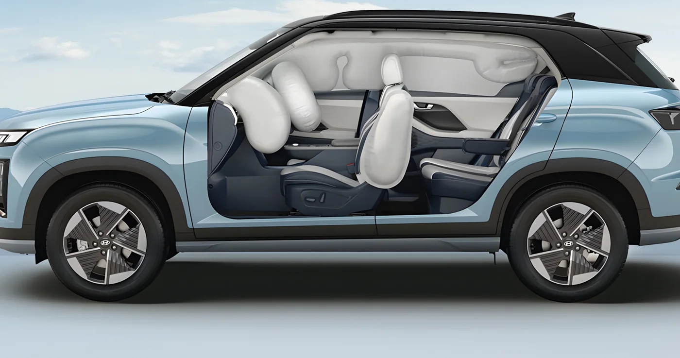 Hyundai Creta Electric cutaway showing six airbags