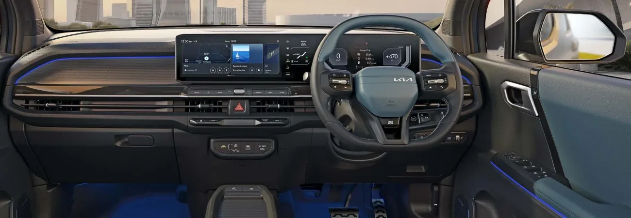 Kia Syros EV dashboard with dual screens