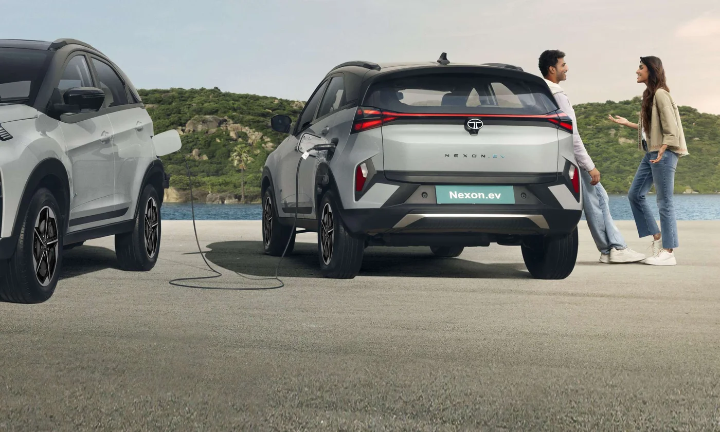 One Tata Nexon EV charging another through vehicle-to-vehicle charging