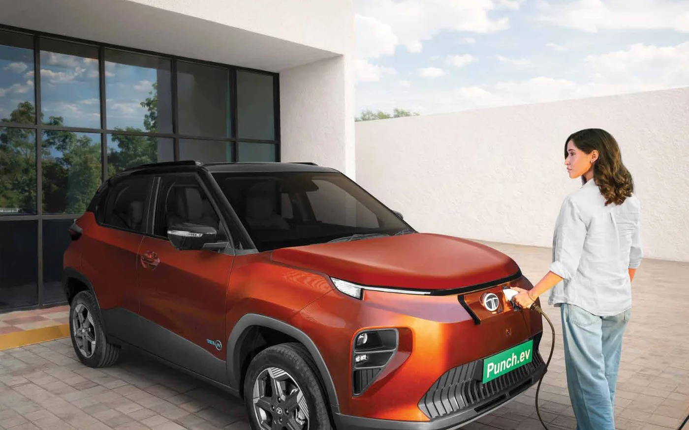 Tata Punch EV charging from its front-mounted port
