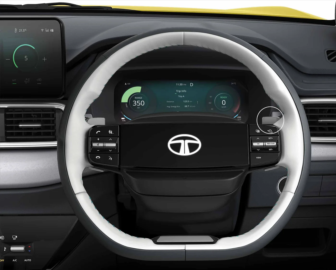 Tata Punch EV two-spoke steering wheel and digital cockpit