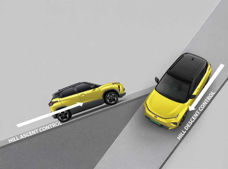 Tata Punch EV illustrating hill ascent and hill descent control