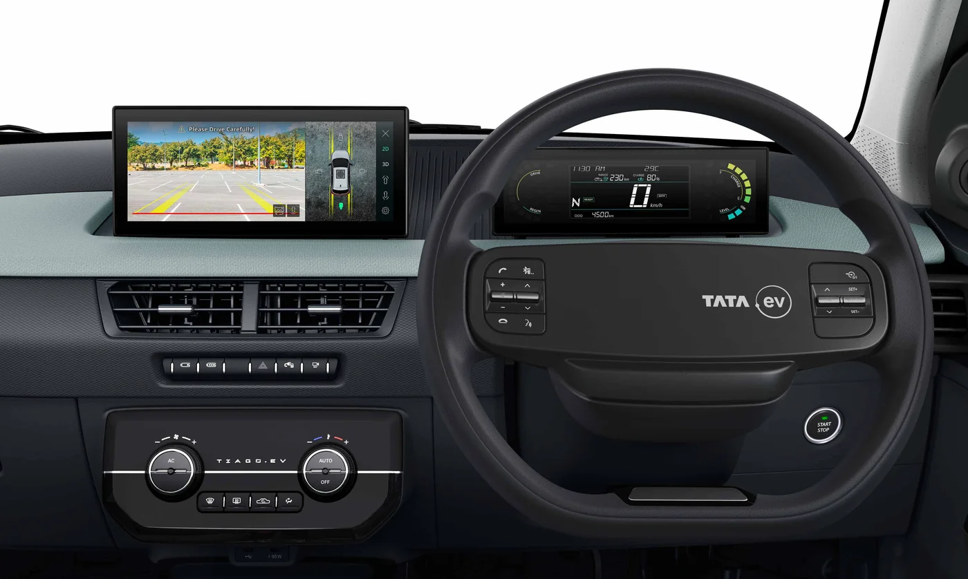 Tiago EV 360 degree camera view on the touchscreen