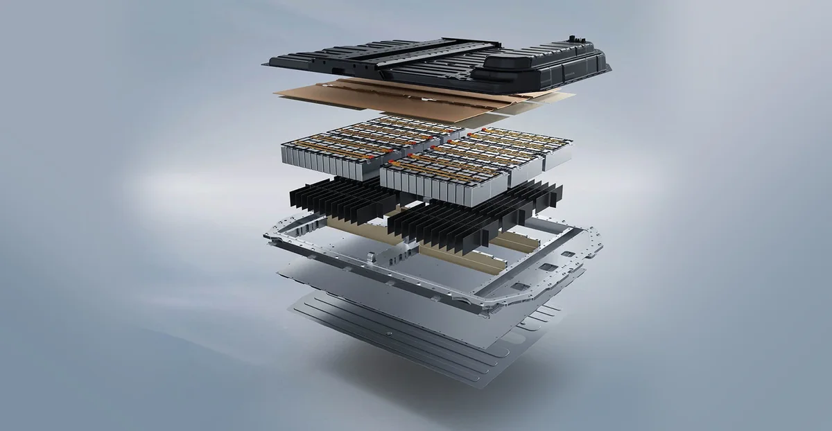 Exploded view of the XPENG G6 battery pack